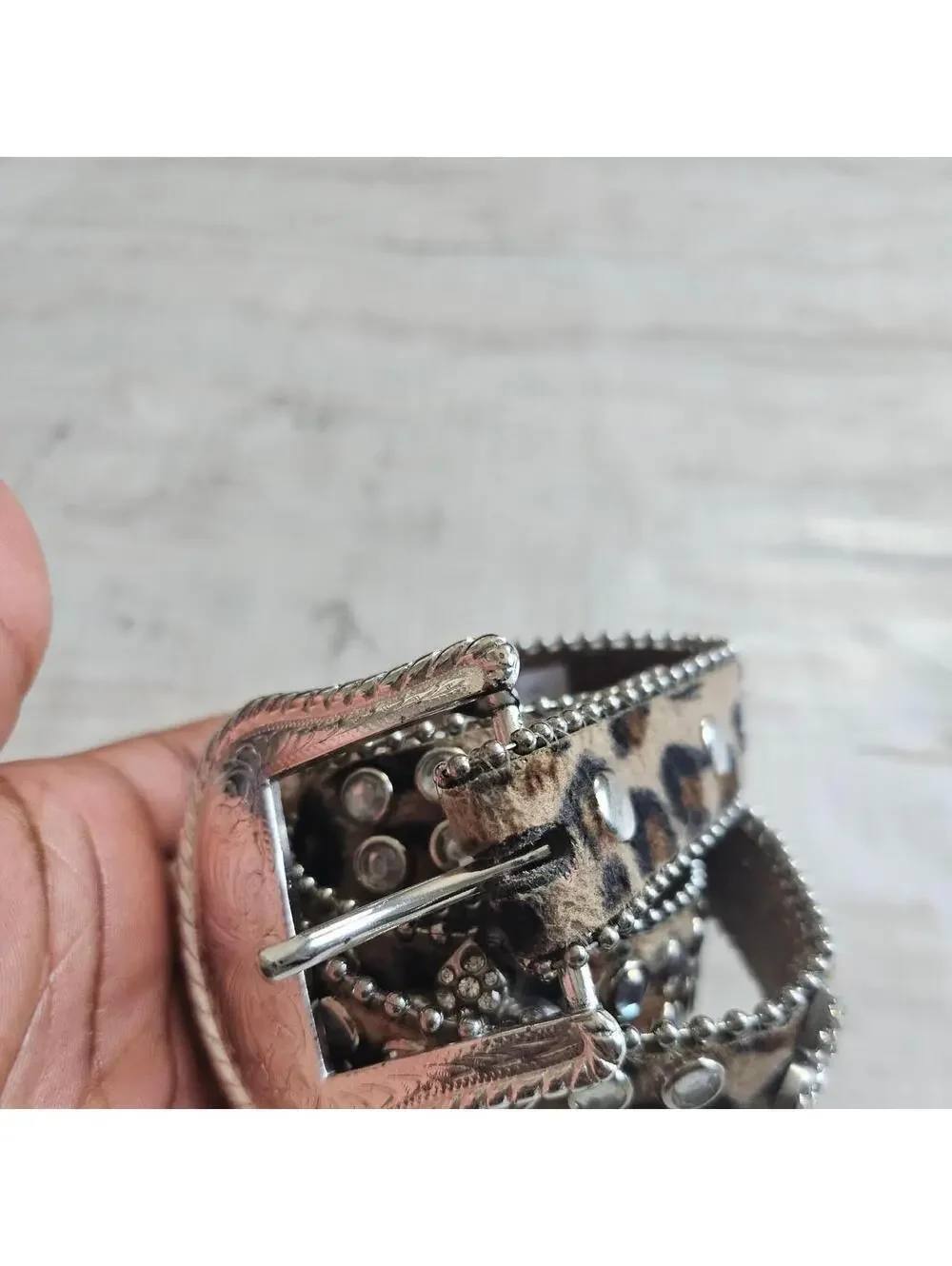 y2k Leopard Print Studded Rhinestone Belt Brown Silver Western